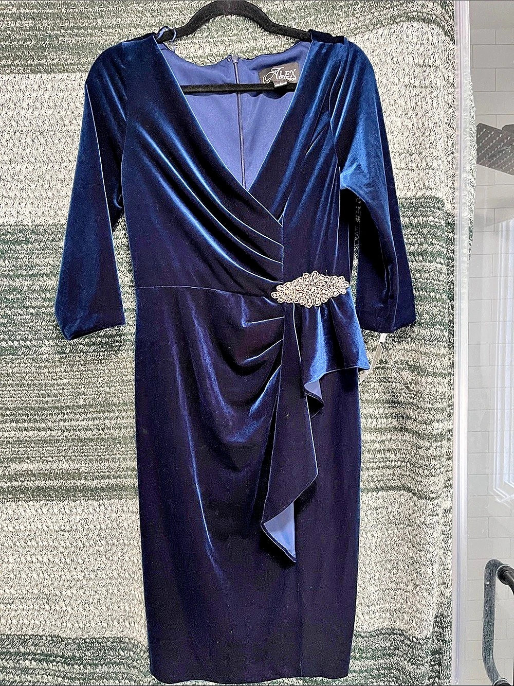 Alex Evenings Style 819193 Draped Midi Dress Blue Size 8 NWT